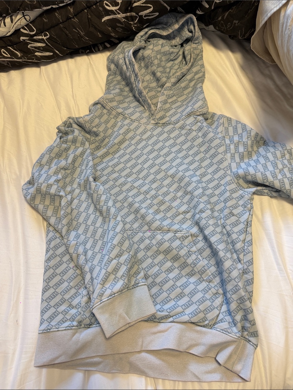 Kith Light Blue Allover Logo Crewneck Hoodie